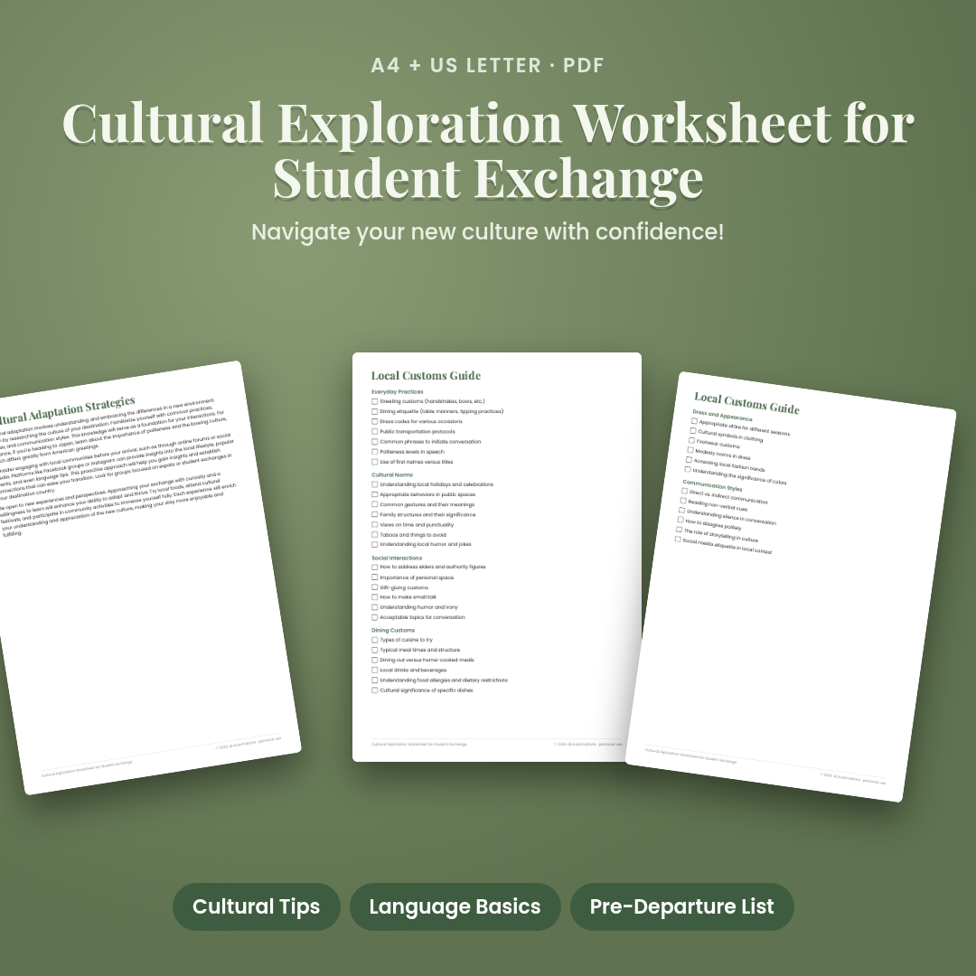 Cultural Exploration Worksheet for Student Exchange