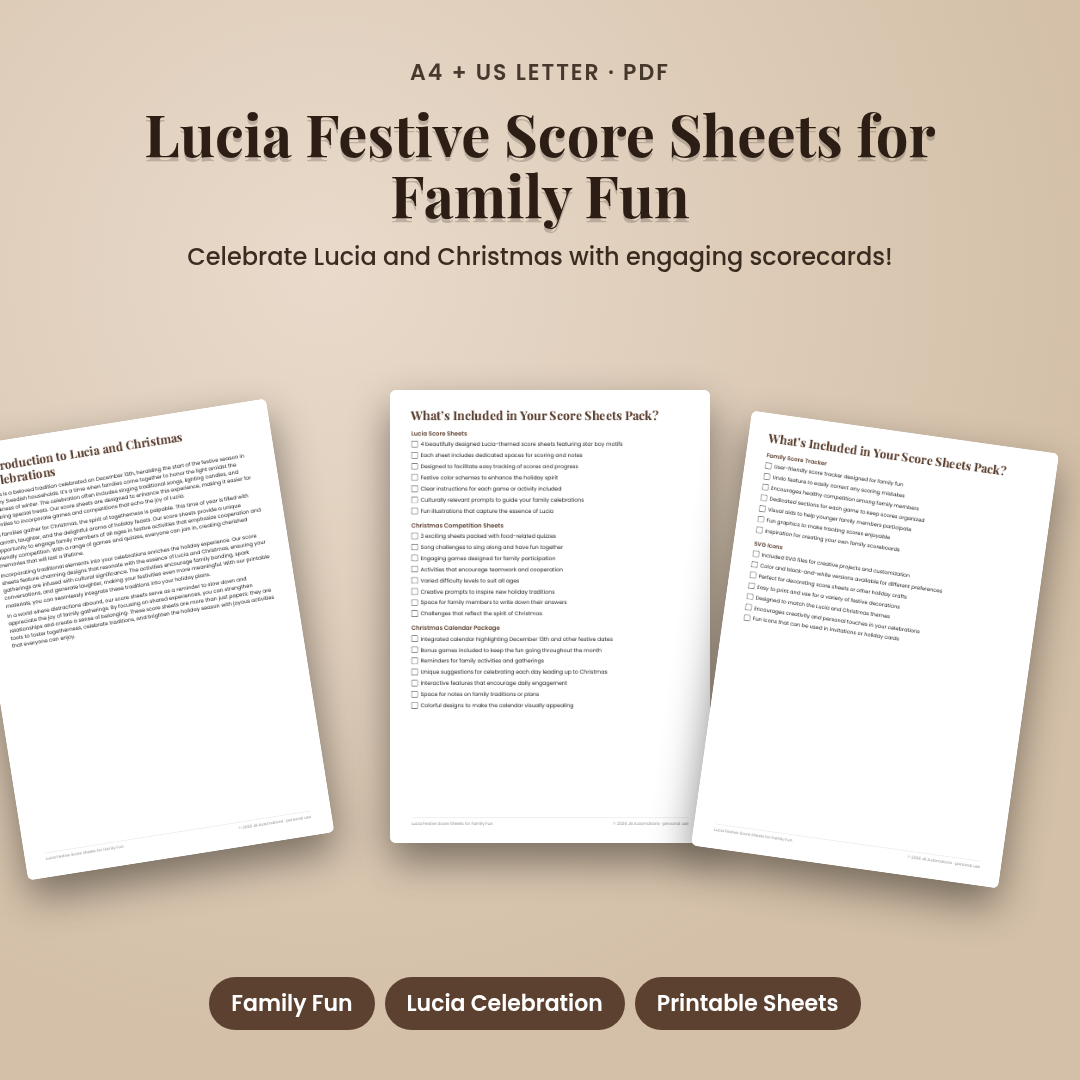 Lucia Festive Score Sheets for Family Fun