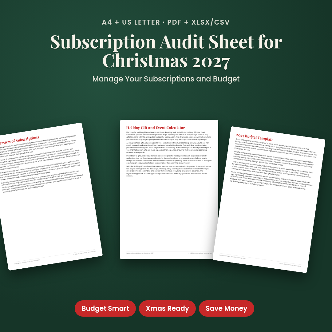 Subscription Audit Sheet for Christmas 2027