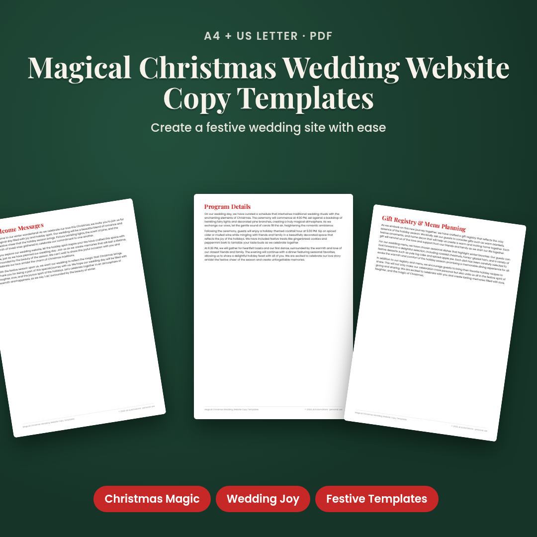 Magical Christmas Wedding Website Copy Templates