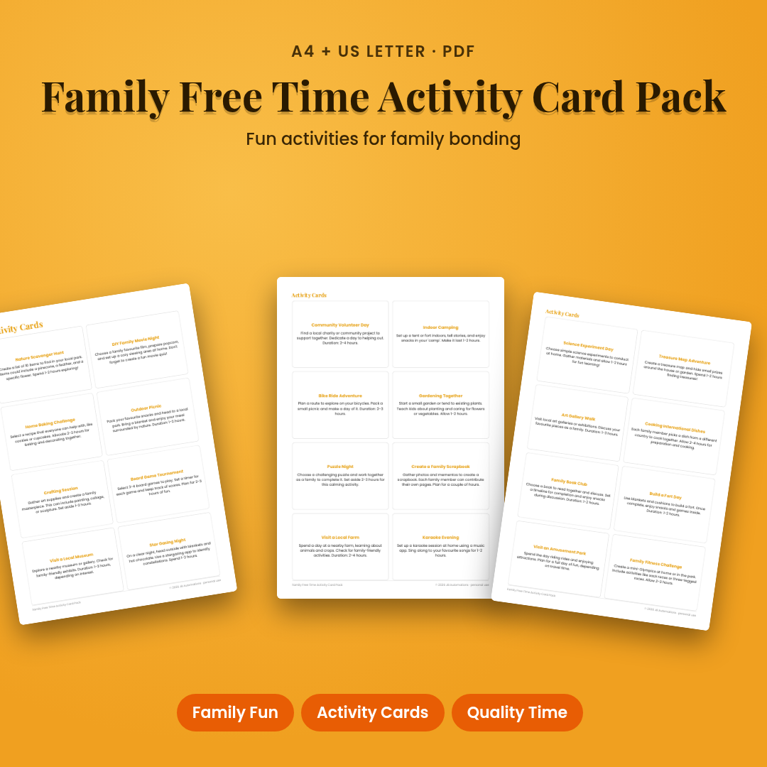 Family Free Time Activity Card Pack
