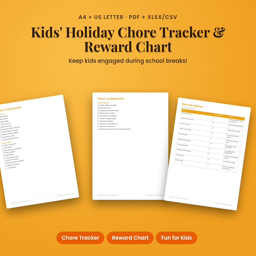 Kids' Holiday Chore Tracker & Reward Chart