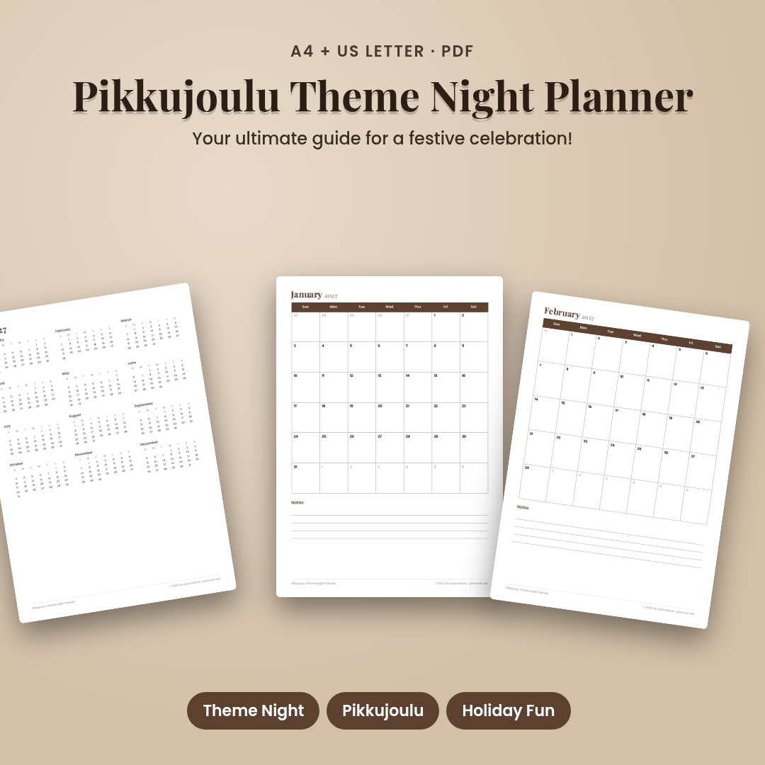 Pikkujoulu Theme Night Planner