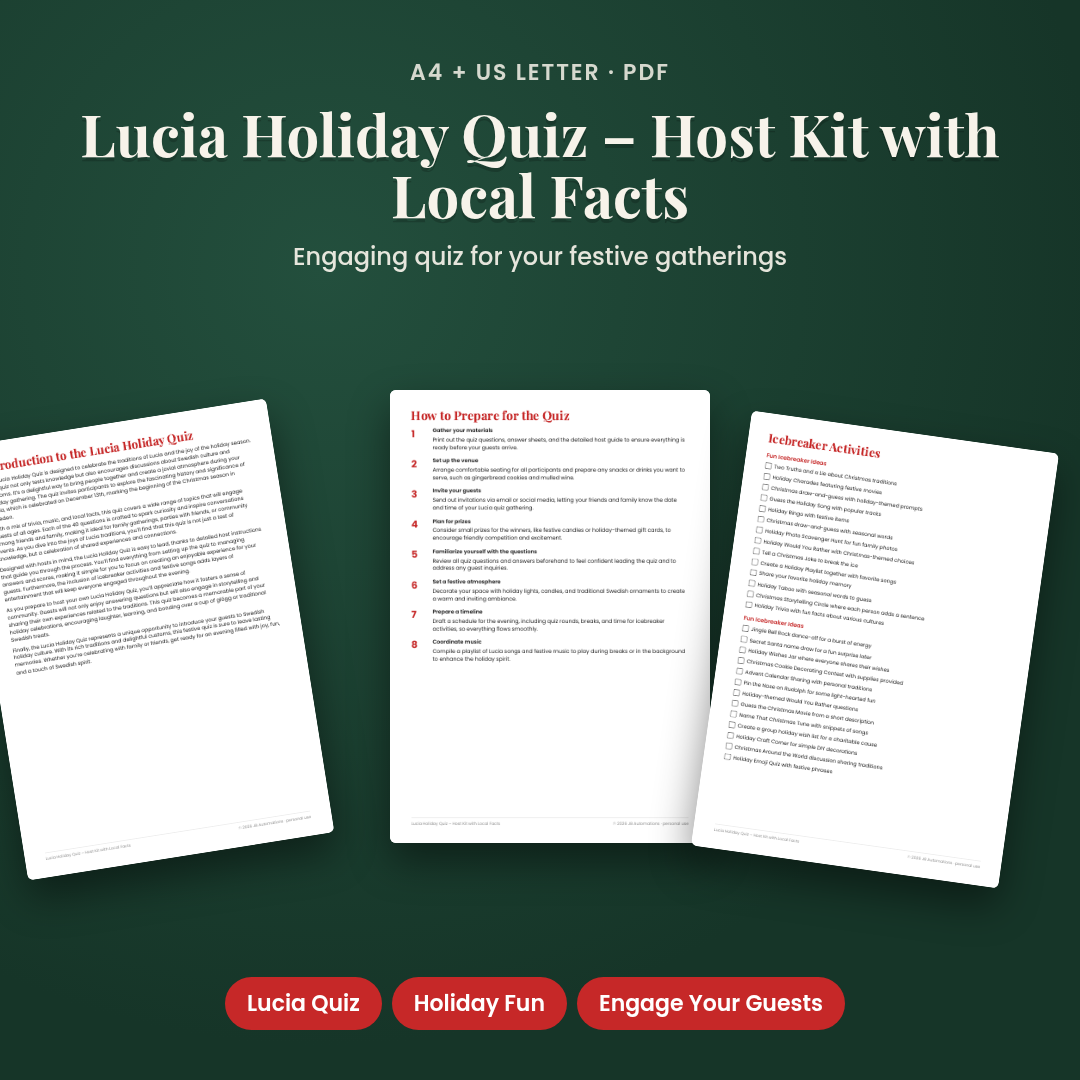 Lucia Holiday Quiz – Host Kit with Local Facts