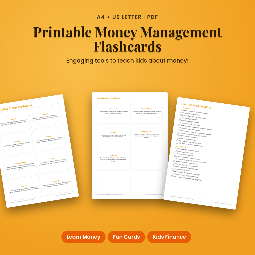 Printable Money Management Flashcards: Fun Learning