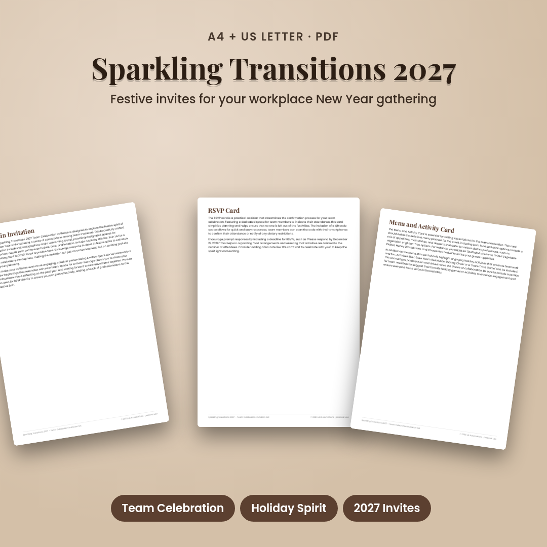 Sparkling Transitions 2027 – Team Celebration Invitation Set