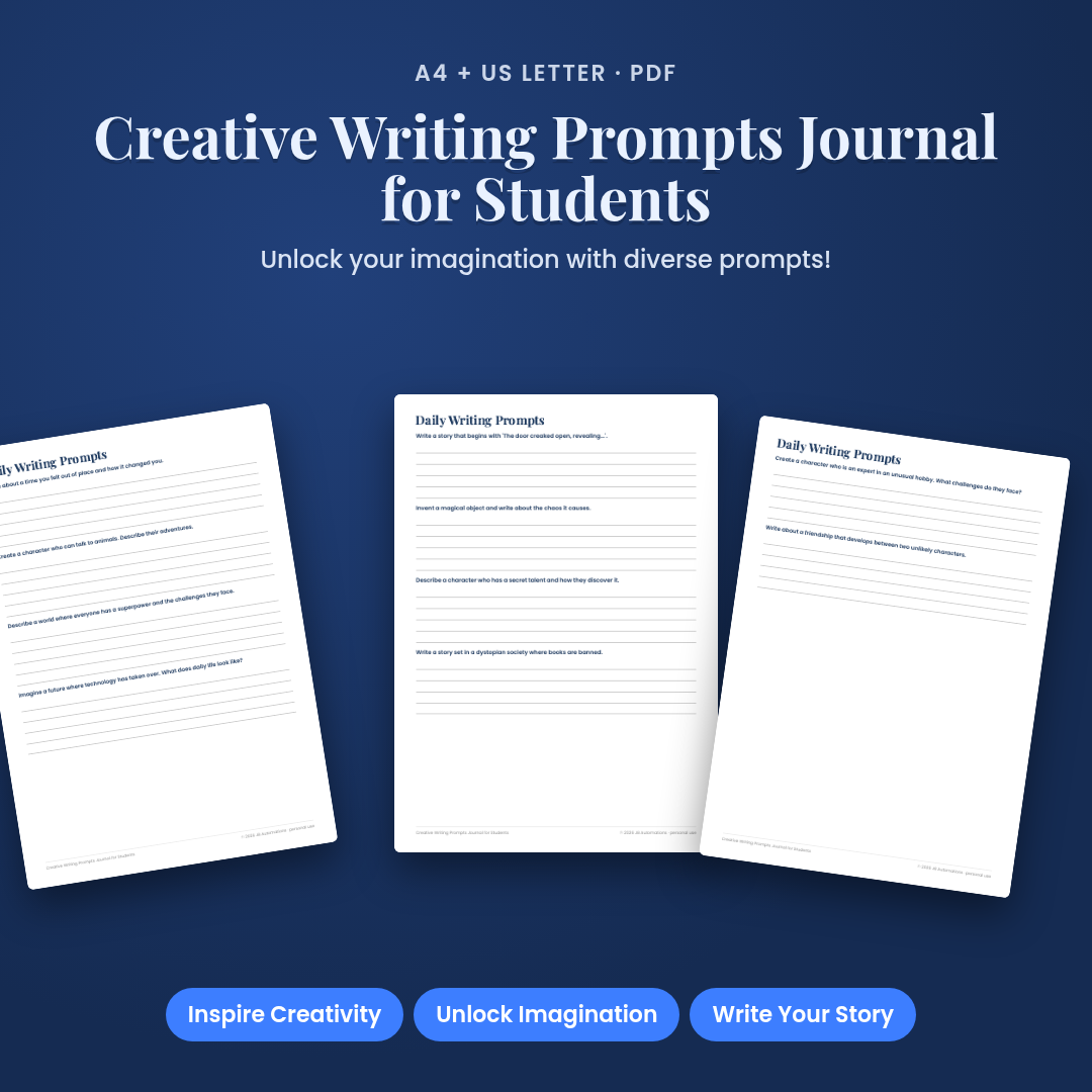 Creative Writing Prompts Journal for Students
