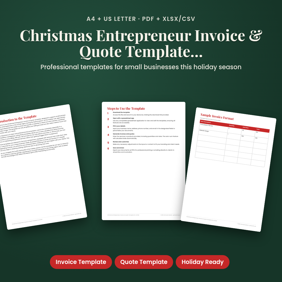 Christmas Entrepreneur Invoice &amp; Quote Template for LATAM