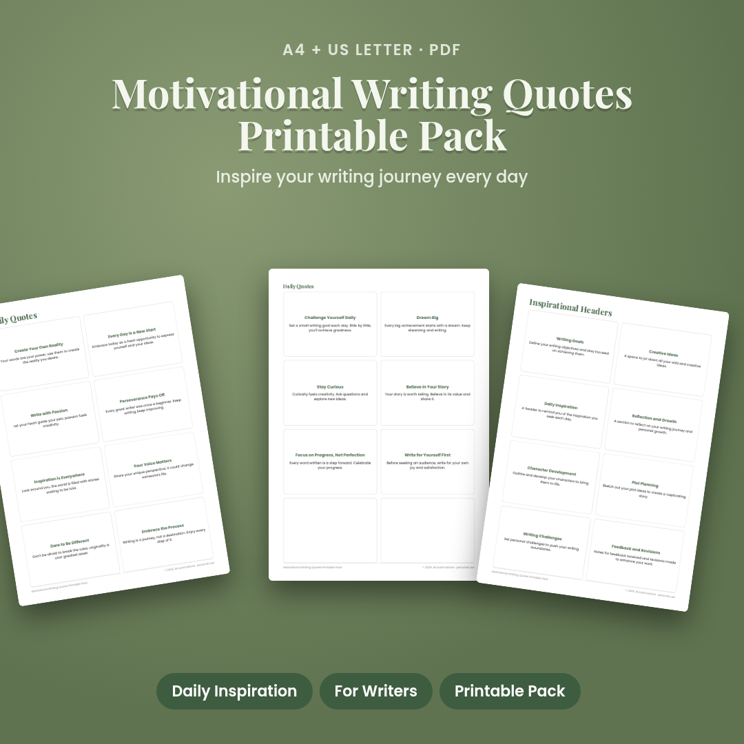 Motivational Writing Quotes Printable Pack