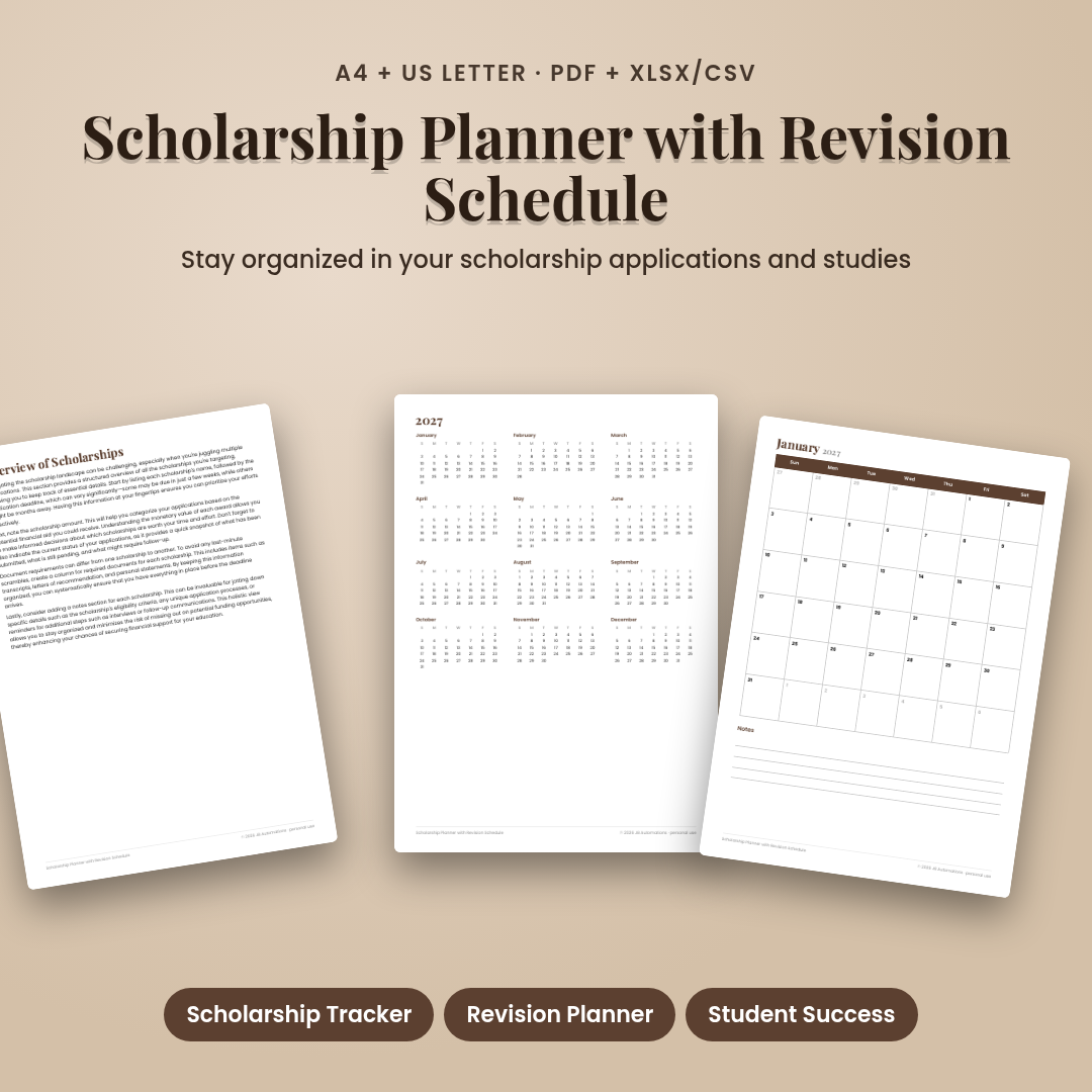Scholarship Planner with Revision Schedule