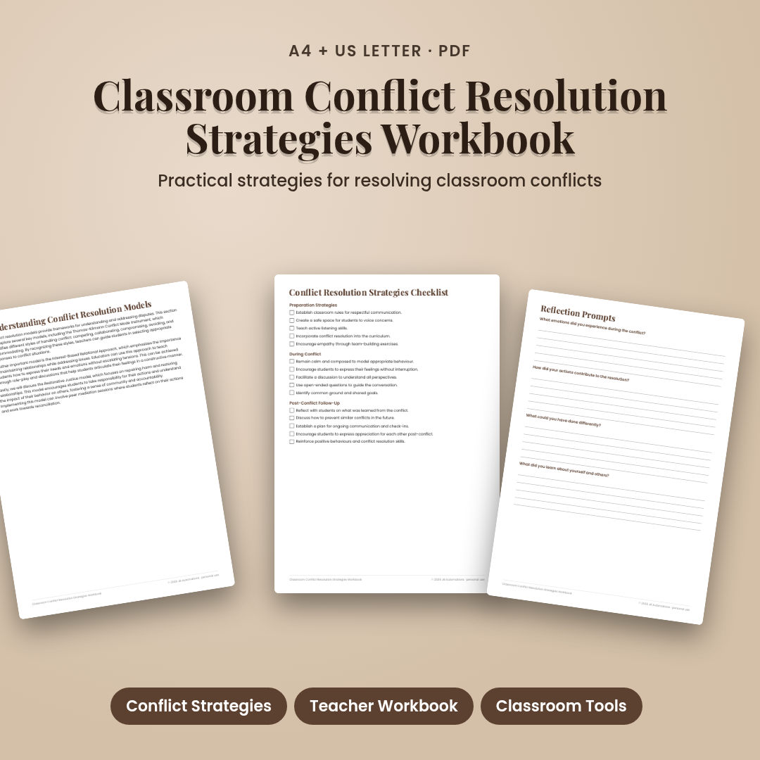 Classroom Conflict Resolution Strategies Workbook