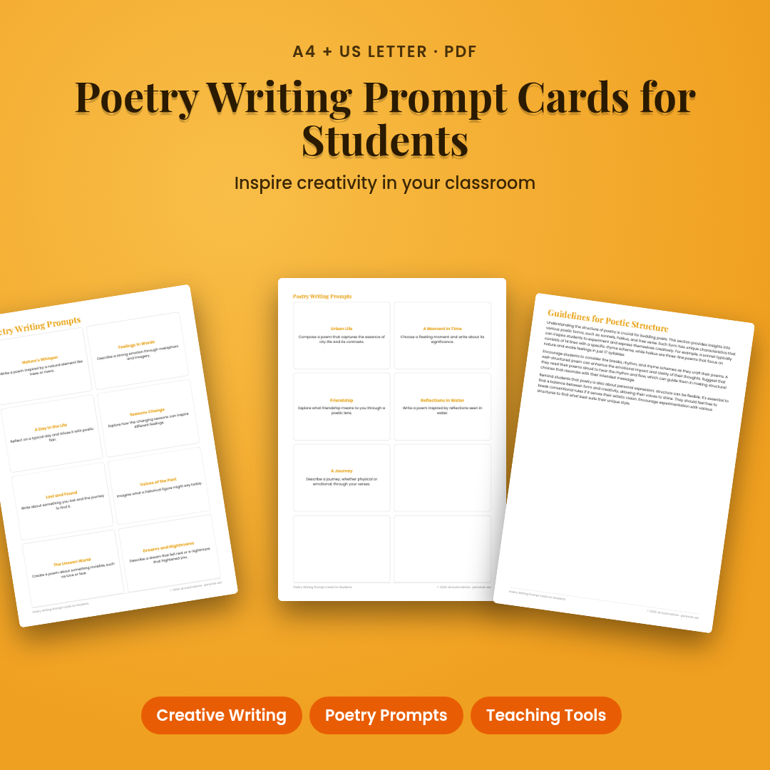Poetry Writing Prompt Cards for Students