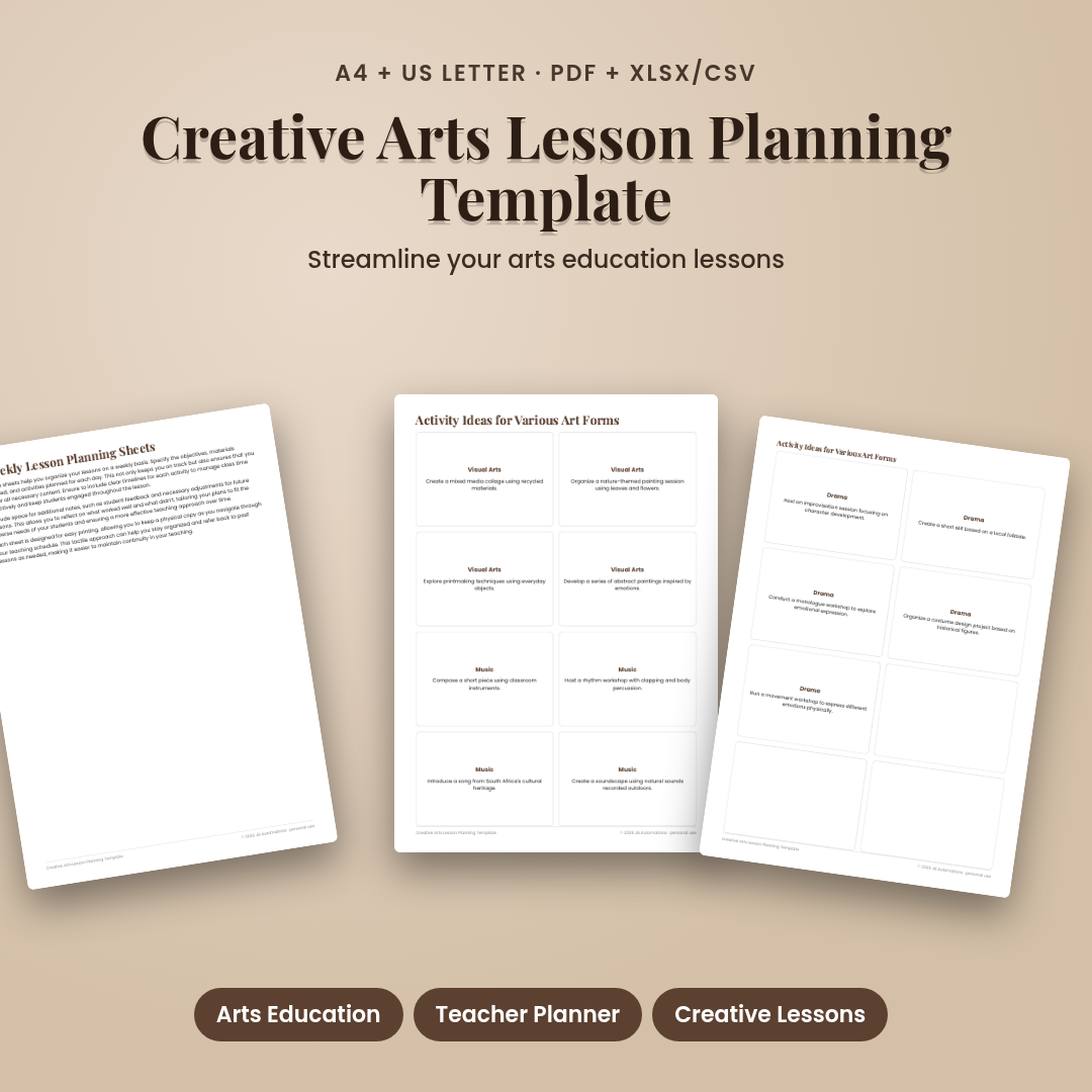 Creative Arts Lesson Planning Template