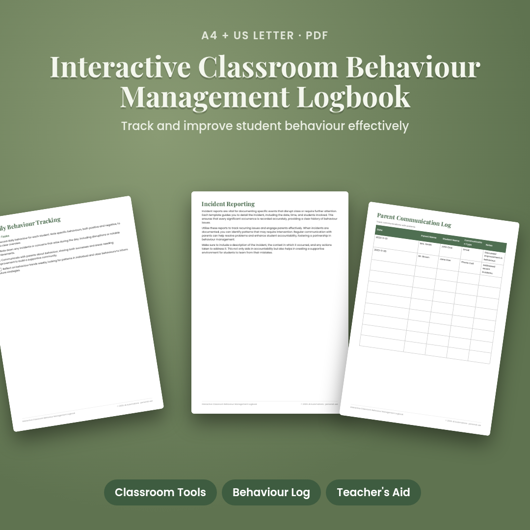 Interactive Classroom Behaviour Management Logbook