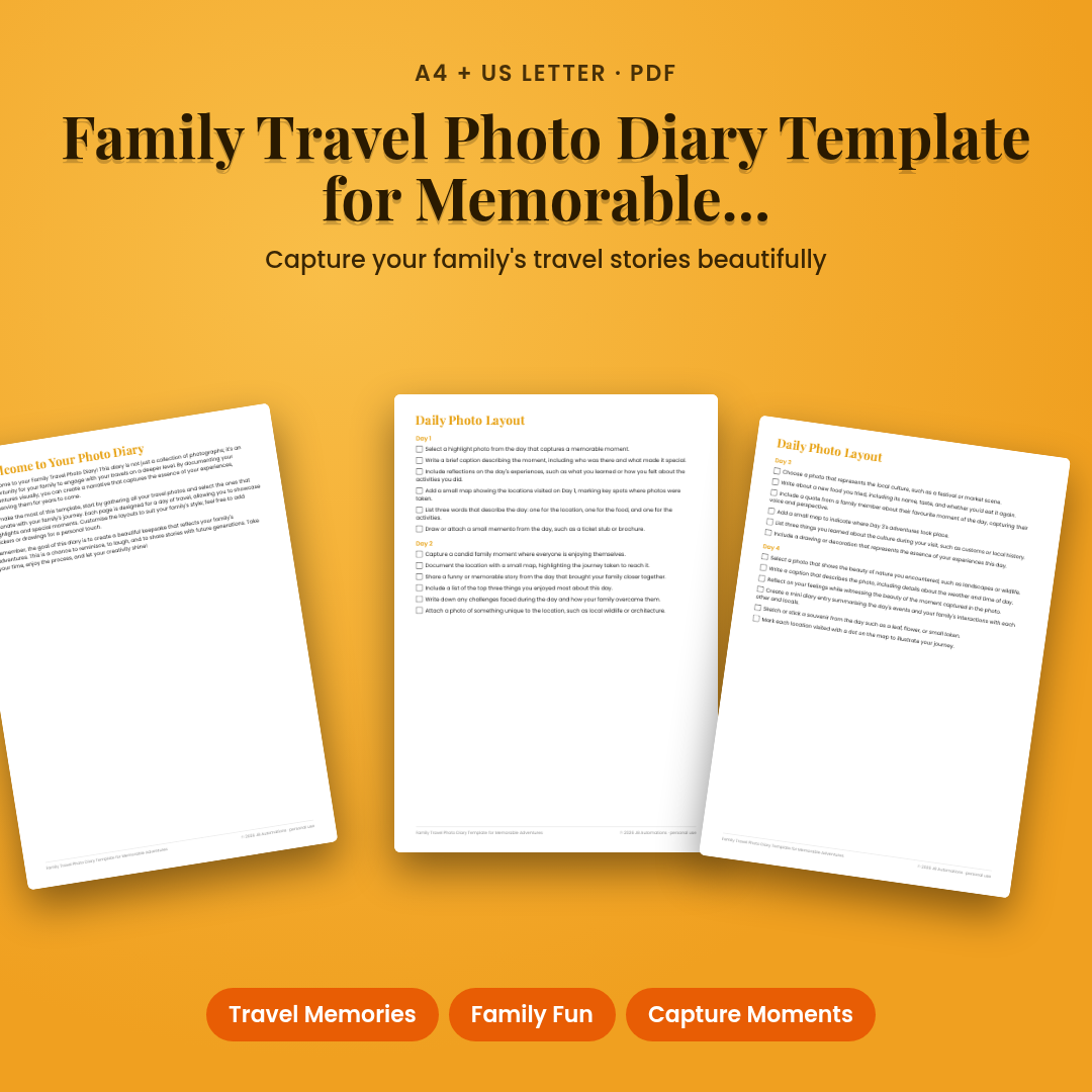 Family Travel Photo Diary Template for Memorable Adventures
