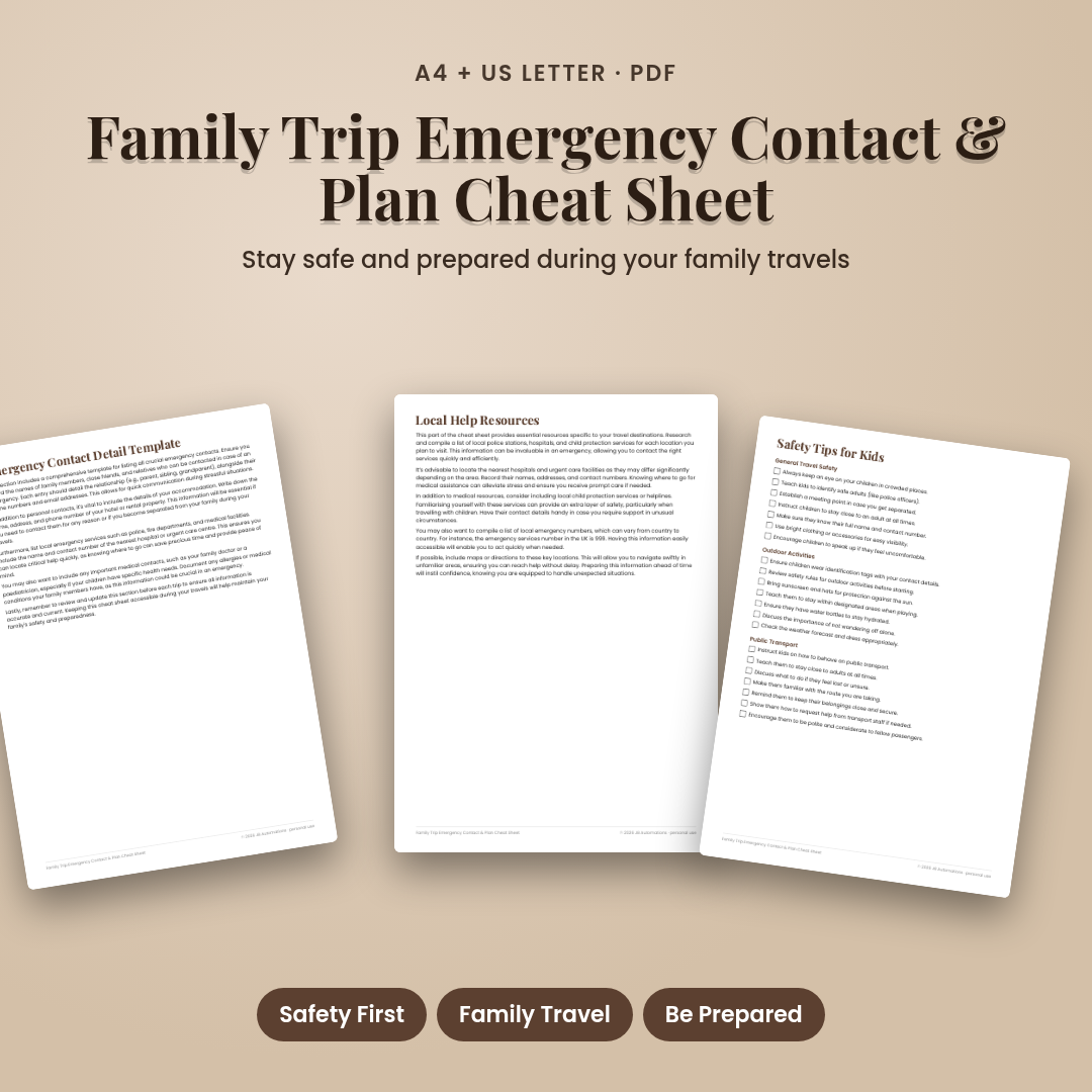 Family Trip Emergency Contact & Plan Cheat Sheet