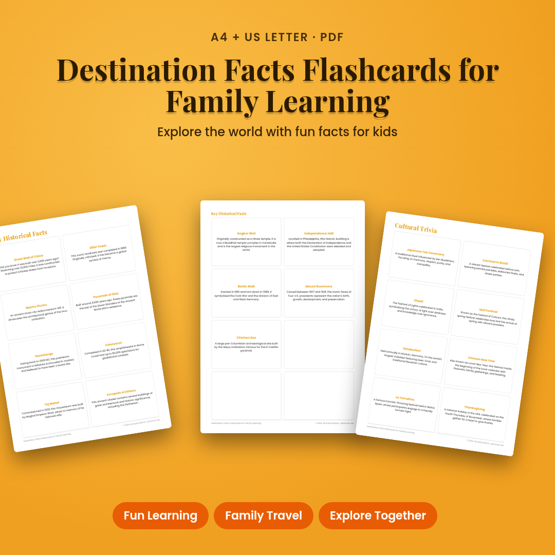 Destination Facts Flashcards for Family Learning