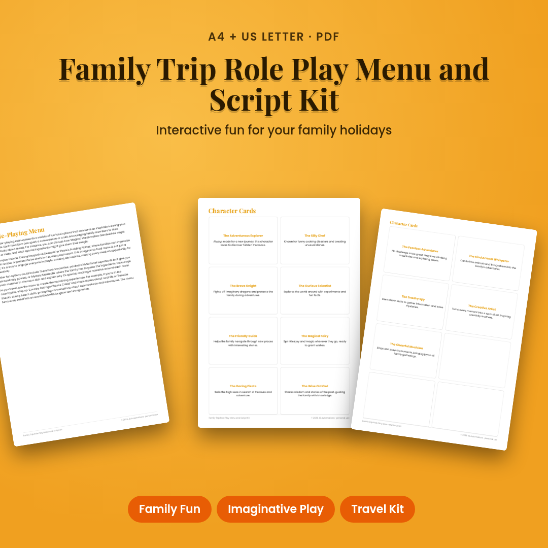 Family Trip Role Play Menu and Script Kit