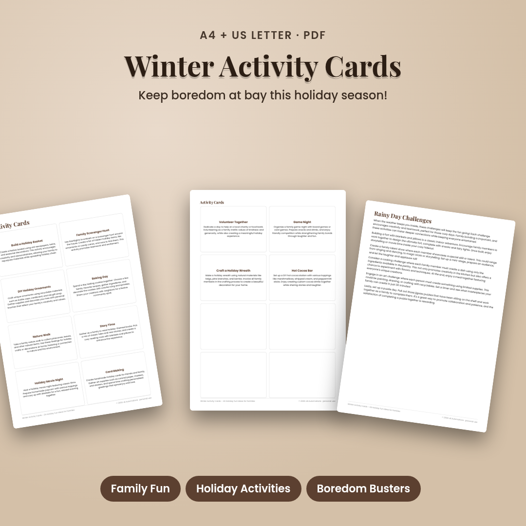 Winter Activity Cards – 24 Holiday Fun Ideas for Families