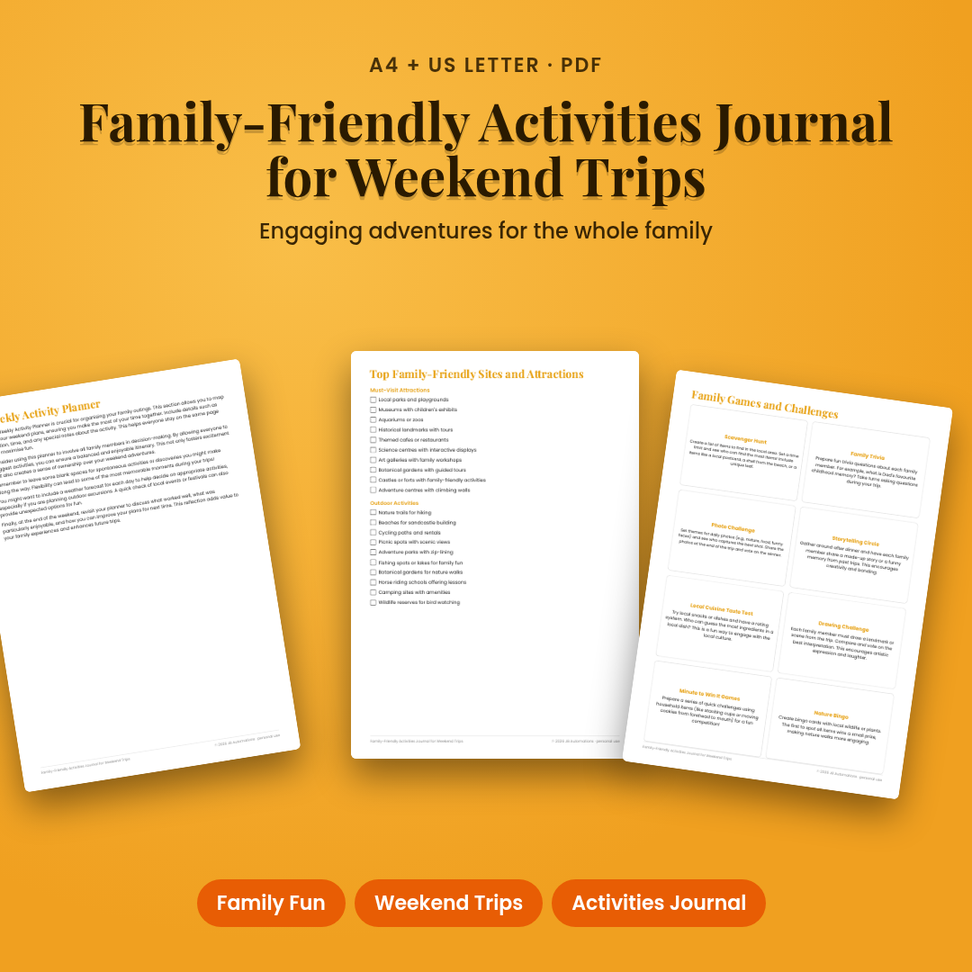 Family-Friendly Activities Journal for Weekend Trips