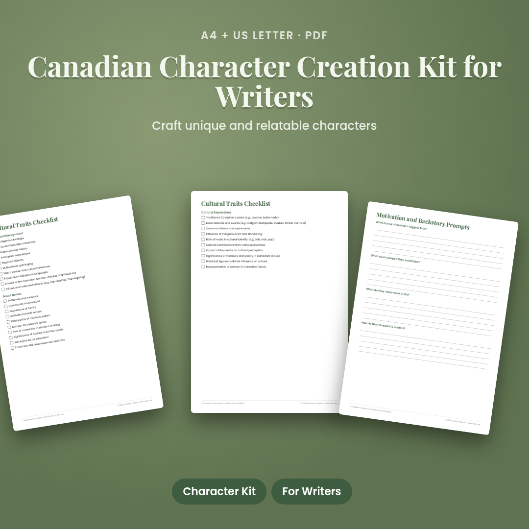 Canadian Character Creation Kit for Writers