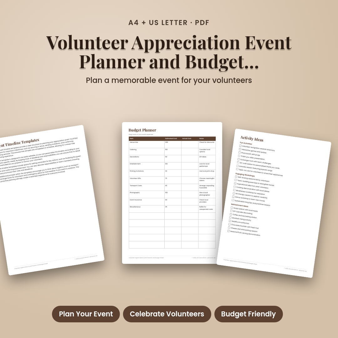 Volunteer Appreciation Event Planner and Budget Sheet