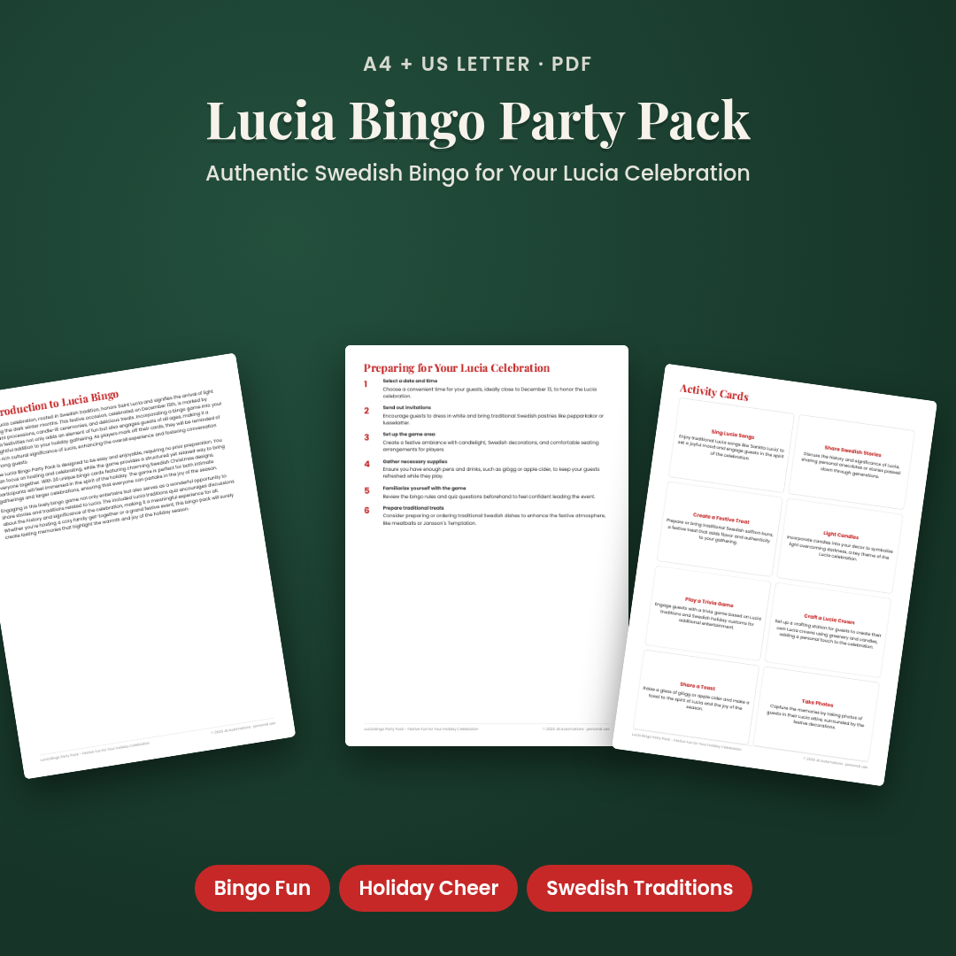 Lucia Bingo Party Pack - Festive Fun for Your Holiday Celebration