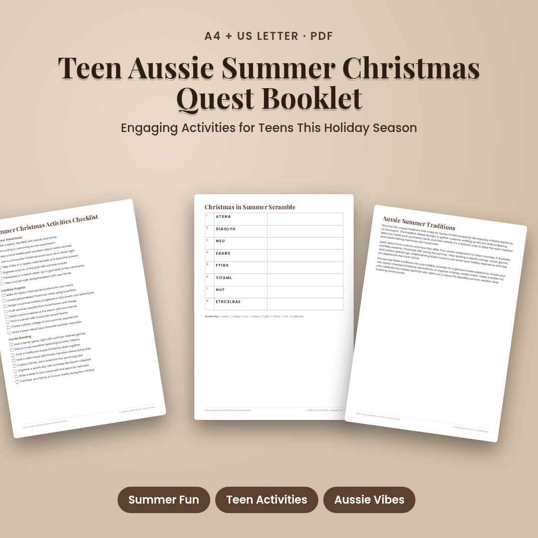 Teen Aussie Summer Christmas Quest Booklet