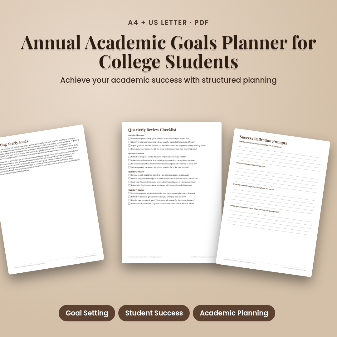 Annual Academic Goals Planner for College Students