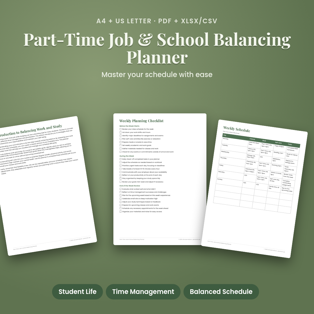 Part-Time Job & School Balancing Planner