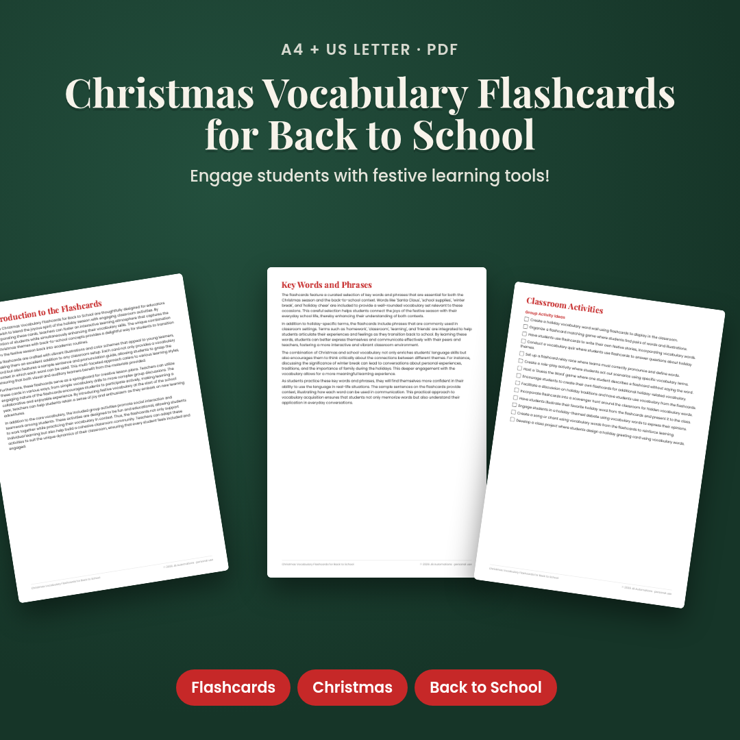 Christmas Vocabulary Flashcards for Back to School