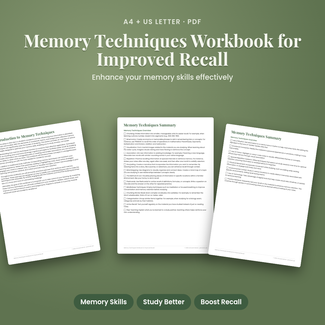 Memory Techniques Workbook for Improved Recall
