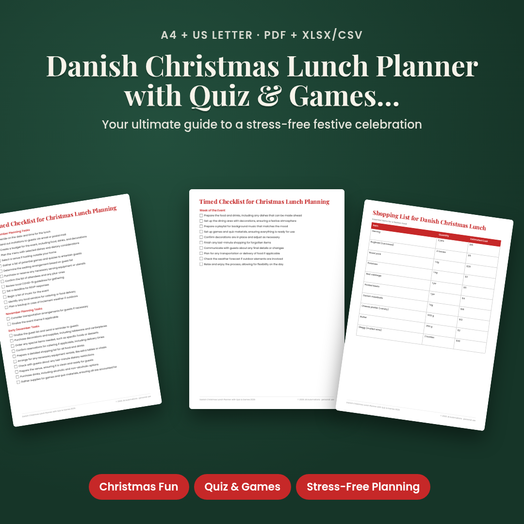 Danish Christmas Lunch Planner with Quiz & Games 2026