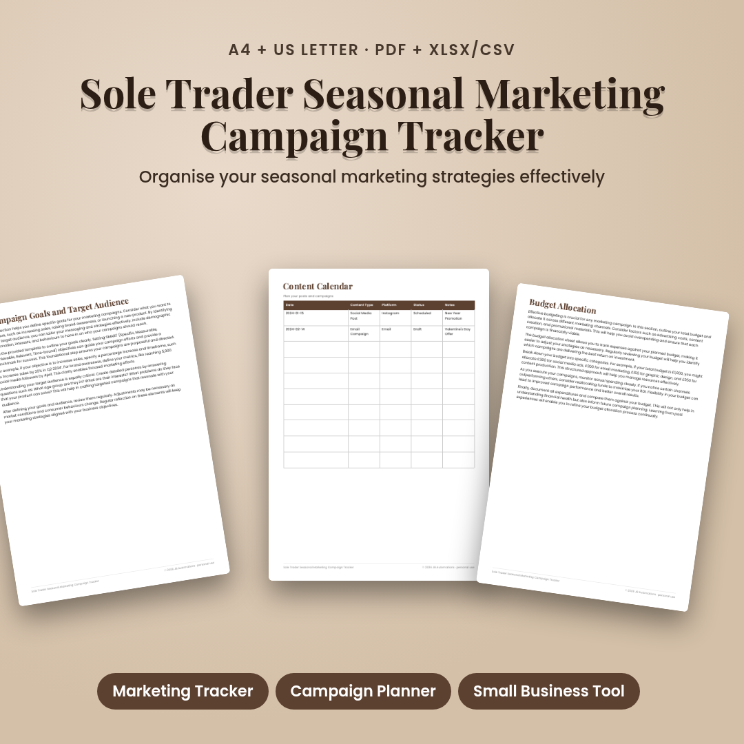 Sole Trader Seasonal Marketing Campaign Tracker