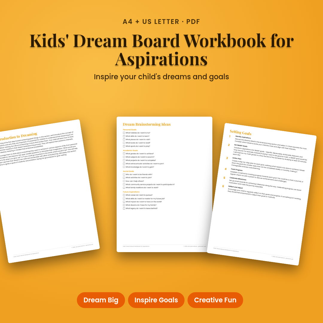 Kids' Dream Board Workbook for Aspirations