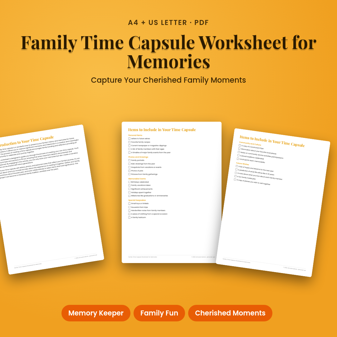 Family Time Capsule Worksheet for Memories