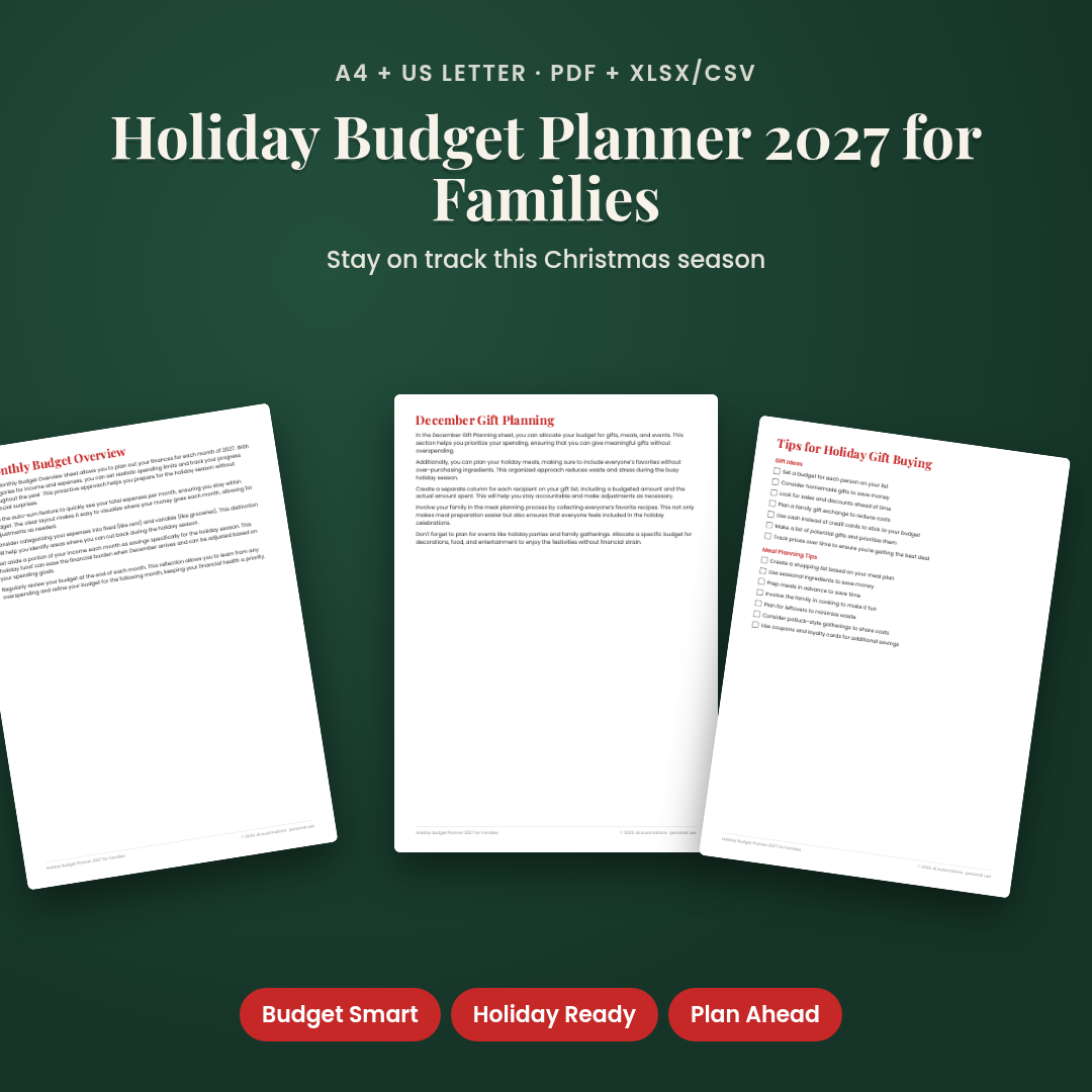 Holiday Budget Planner 2027 for Families