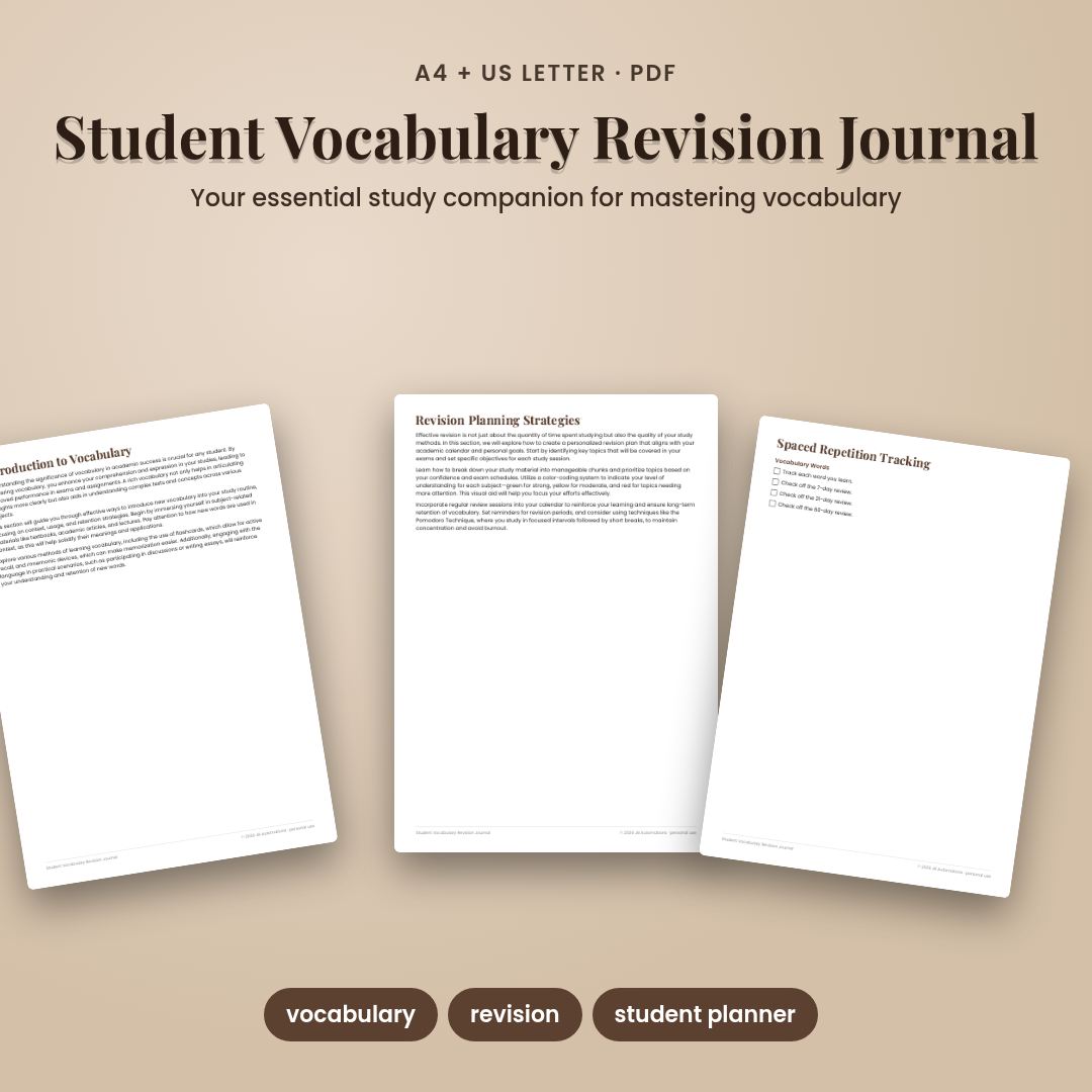 Student Vocabulary Revision Journal