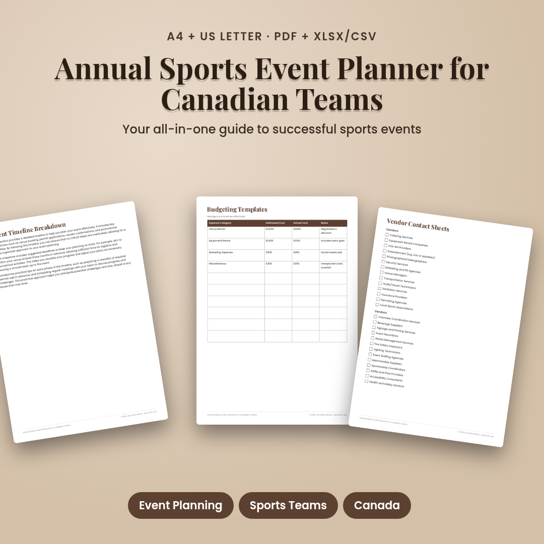 Annual Sports Event Planner for Canadian Teams