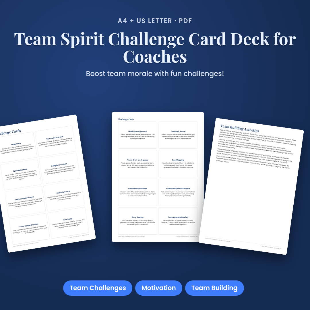 Team Spirit Challenge Card Deck for Coaches