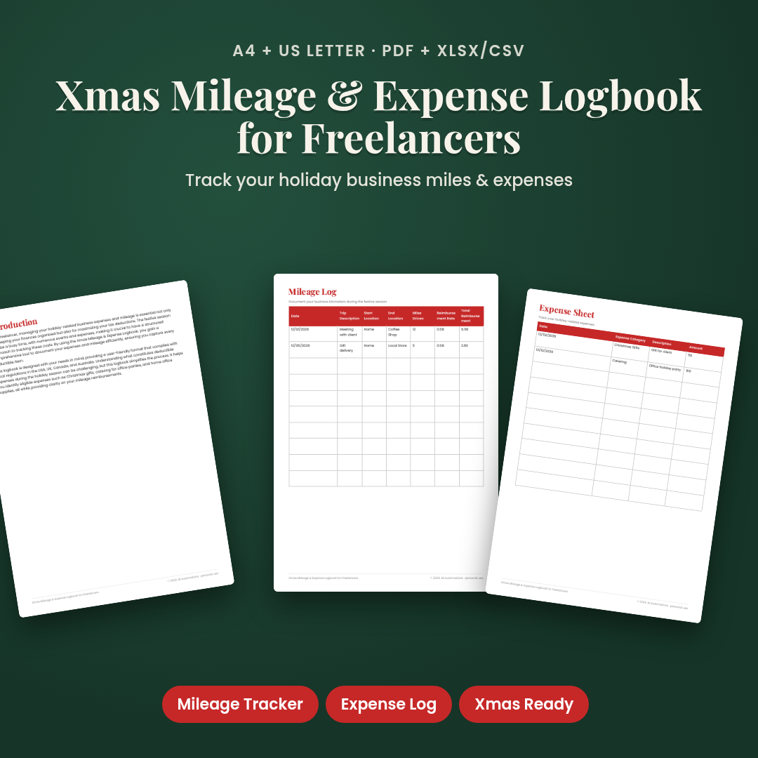 Xmas Mileage &amp; Expense Logbook for Freelancers