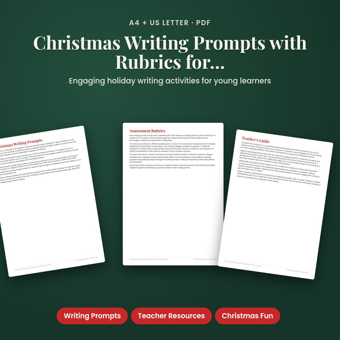 Christmas Writing Prompts with Rubrics for Primary Teachers