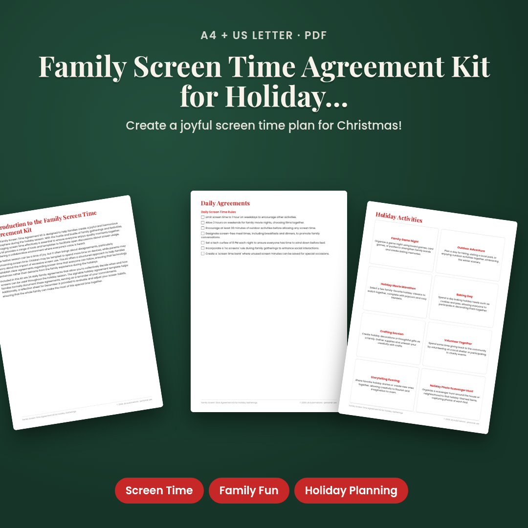 Family Screen Time Agreement Kit for Holiday Gatherings
