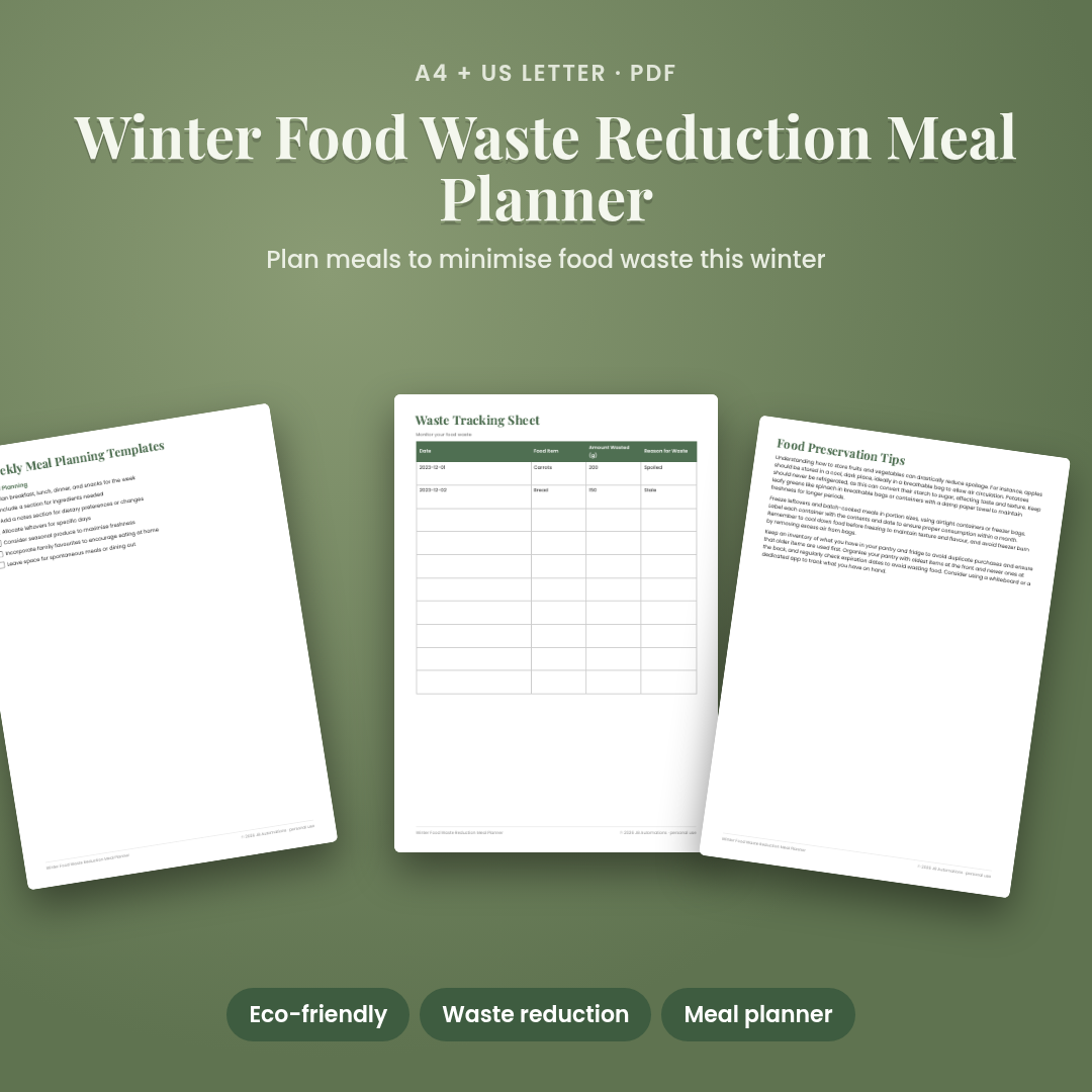Winter Food Waste Reduction Meal Planner