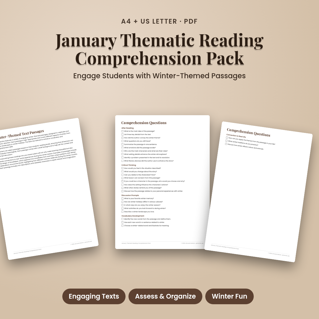 January Thematic Reading Comprehension Pack