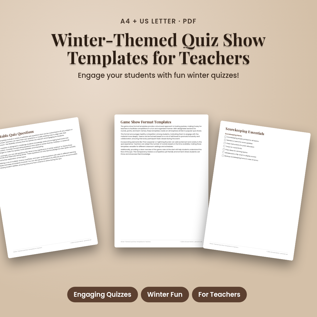 Winter-Themed Quiz Show Templates for Teachers