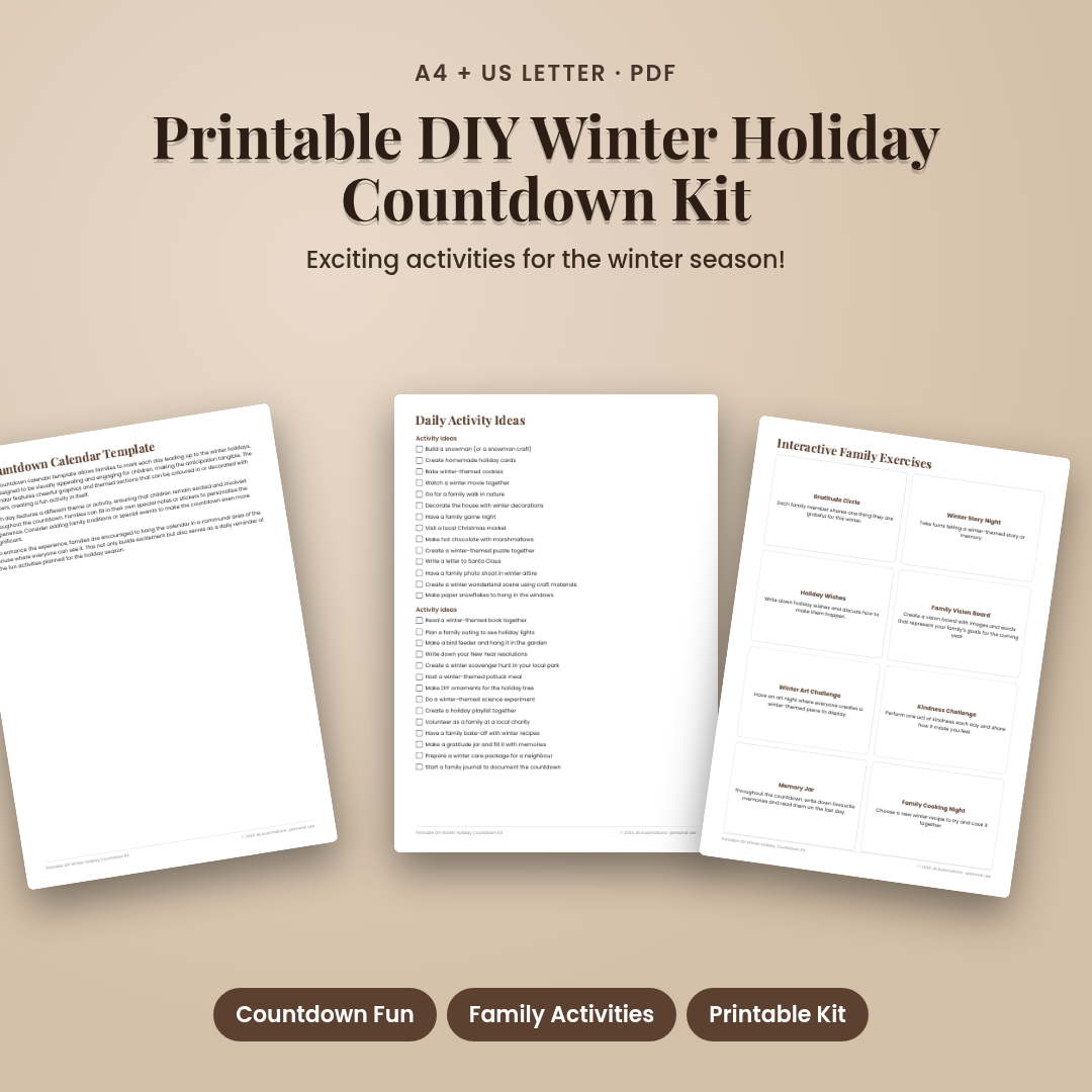 Printable DIY Winter Holiday Countdown Kit