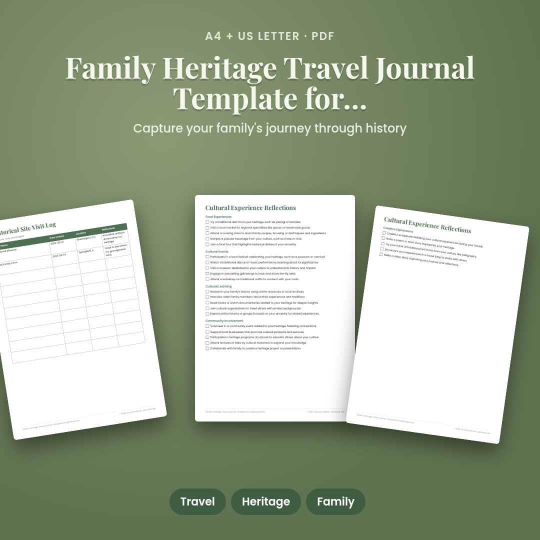 Family Heritage Travel Journal Template for Exploring Roots