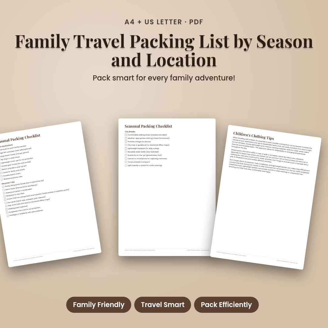 Family Travel Packing List by Season and Location