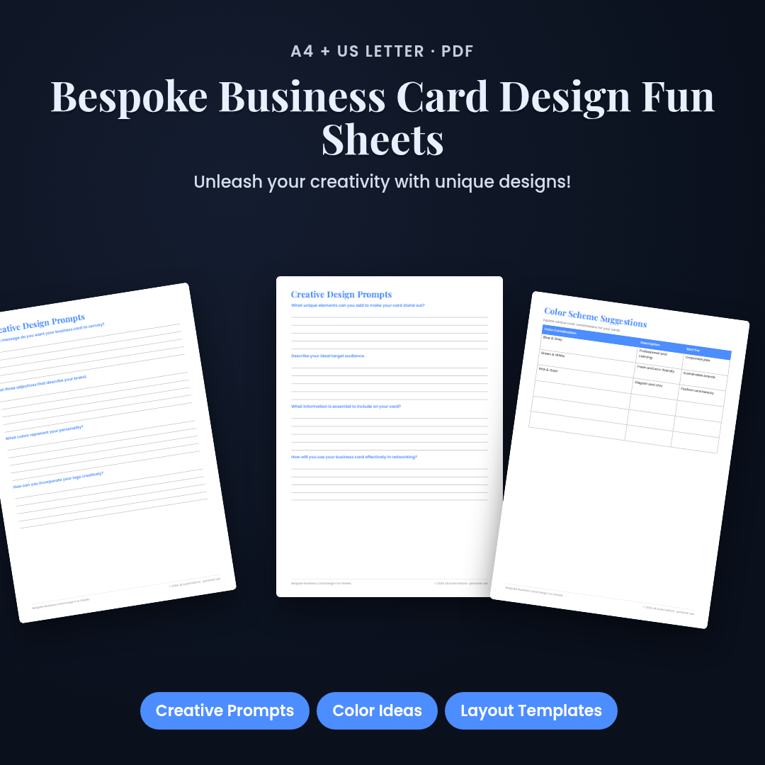 Bespoke Business Card Design Fun Sheets